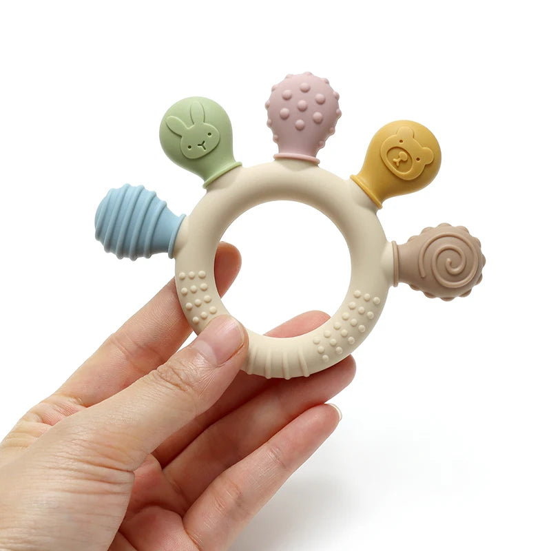 bague de dentition en silicone multicolore pour bébé Ziolos