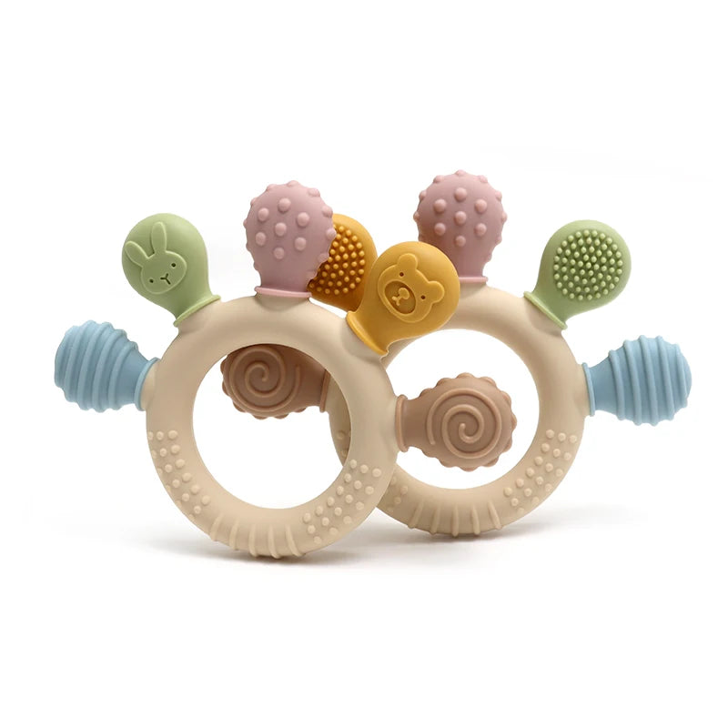 bague de dentition en silicone multicolore pour bébé Ziolos