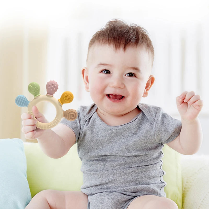 bague de dentition en silicone multicolore pour bébé Ziolos